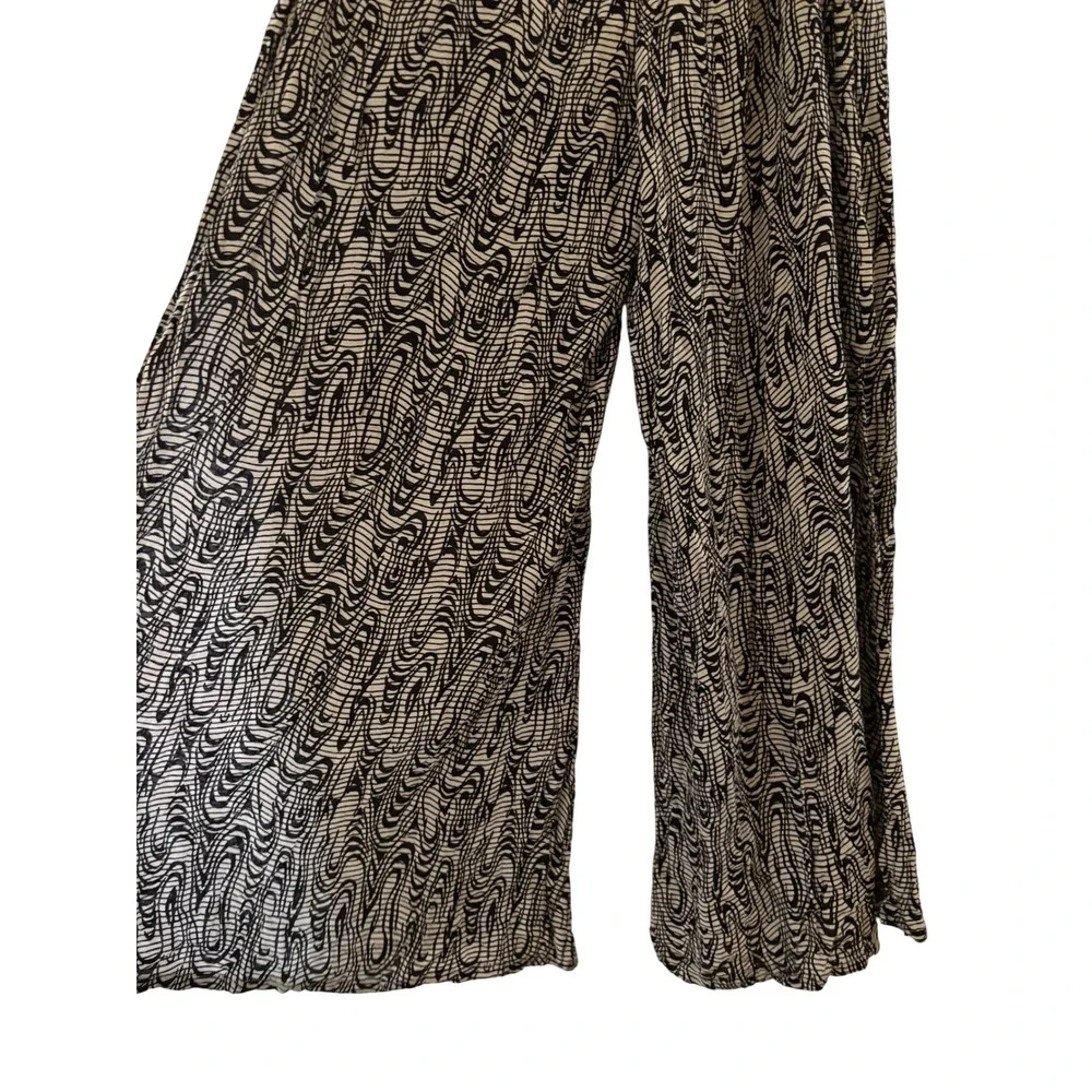 Free People Black Tan Abstract Print Halter Wide Leg Jumpsuit Open Back XS